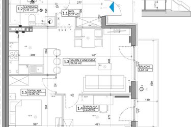 Rzut - Mieszkanie na sprzedaż 3 pokoje o powierzchni 62,11 m² - numer 40B w Osiedle Młodych etap V
