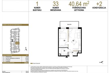 Rzut - Mieszkanie na sprzedaż 2 pokoje o powierzchni 40,64 m² - numer 1.M33 w Osiedle Saturna