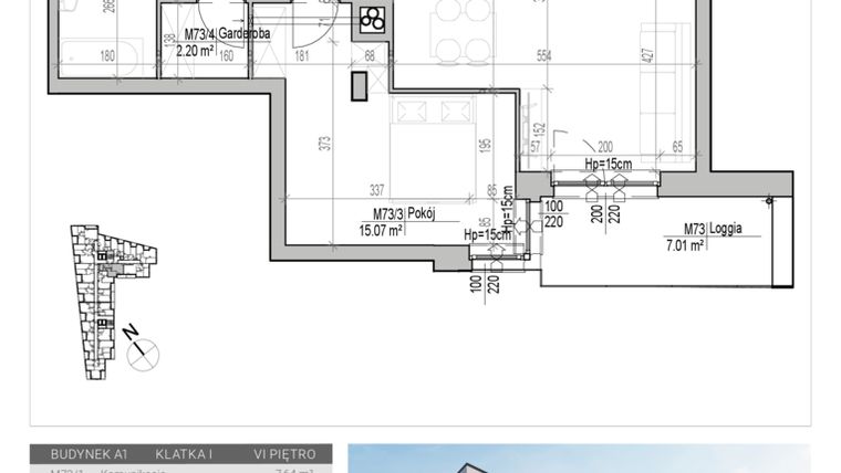 Rzut - Mieszkanie na sprzedaż 2 pokoje o powierzchni 53,92 m² - numer 73 w Aleja