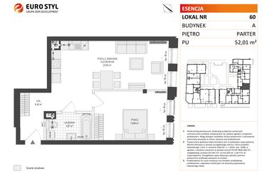 Rzut - Mieszkanie na sprzedaż 2 pokoje o powierzchni 51,94 m² - numer A.60 w Esencja