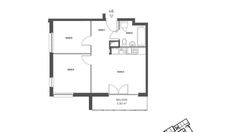 Rzut - Mieszkanie na sprzedaż 3 pokoje o powierzchni 50,44 m² - numer 46 w Wzgórze Krzemionki II