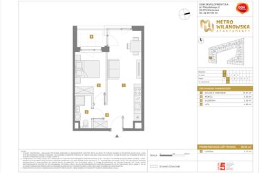 Rzut - Mieszkanie na sprzedaż 2 pokoje o powierzchni 35,95 m² - numer 9 w Apartamenty Metro Wilanowska