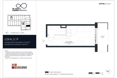 Rzut - Mieszkanie na sprzedaż 1 pokój o powierzchni 19,56 m² - numer 2.19 w Śląska Osiem