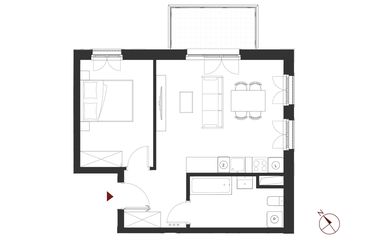 Rzut - Mieszkanie na sprzedaż 2 pokoje o powierzchni 44,11 m² - numer A.1.5 w Apartamenty Symfonia
