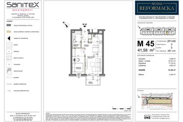 Rzut - Mieszkanie na sprzedaż 2 pokoje o powierzchni 41,58 m² - numer 45 w Nowa Reformacka