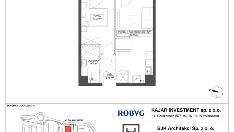 Rzut - Mieszkanie na sprzedaż 2 pokoje o powierzchni 34,45 m² - numer C.0M10 w Foresteria