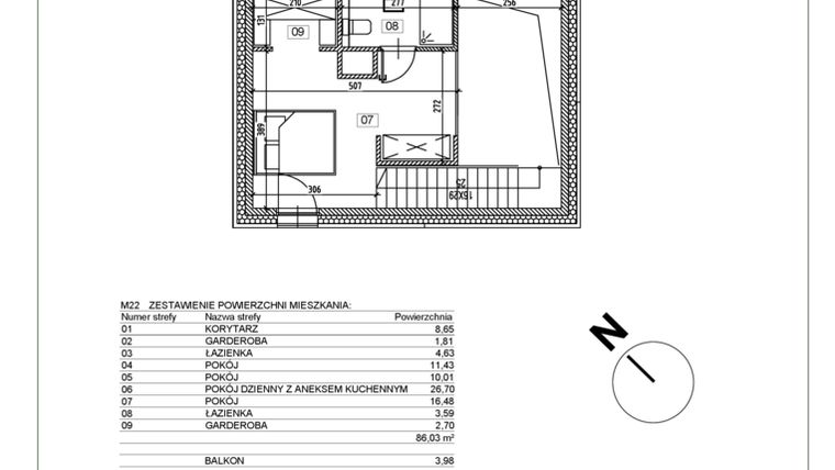 Rzut - Mieszkanie na sprzedaż 4 pokoje o powierzchni 86,34 m² - numer I.M22 w Osiedle Glivia Zachodnia
