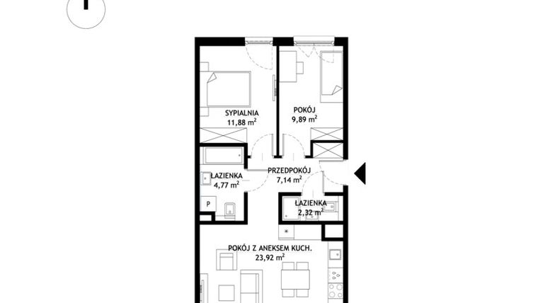 Rzut - Mieszkanie na sprzedaż 3 pokoje o powierzchni 59,92 m² - numer C.78 w SASKA BLU etap III