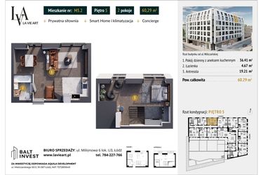 Rzut - Mieszkanie na sprzedaż 2 pokoje o powierzchni 60,29 m² - numer M5.2 w La Vie Art
