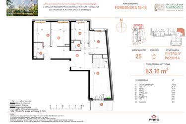 Rzut - Mieszkanie na sprzedaż 5 pokoi o powierzchni 83,16 m² - numer 18.25 w Osiedle Nowe Horyzonty etap II
