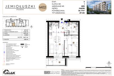 Rzut - Mieszkanie na sprzedaż 2 pokoje o powierzchni 36,17 m² - numer A2_M02 w Jemiołuszki Park etap 2