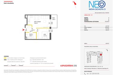 Rzut - Mieszkanie na sprzedaż 2 pokoje o powierzchni 37,2 m² - numer 120 w Neo Nova Ochota 3