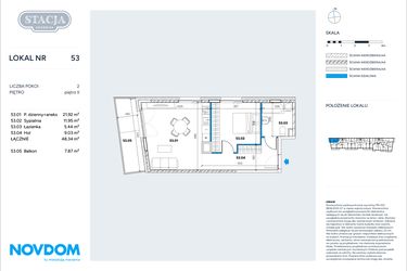 Rzut - Mieszkanie na sprzedaż 2 pokoje o powierzchni 48,34 m² - numer 53 w Stacja Grodzisk