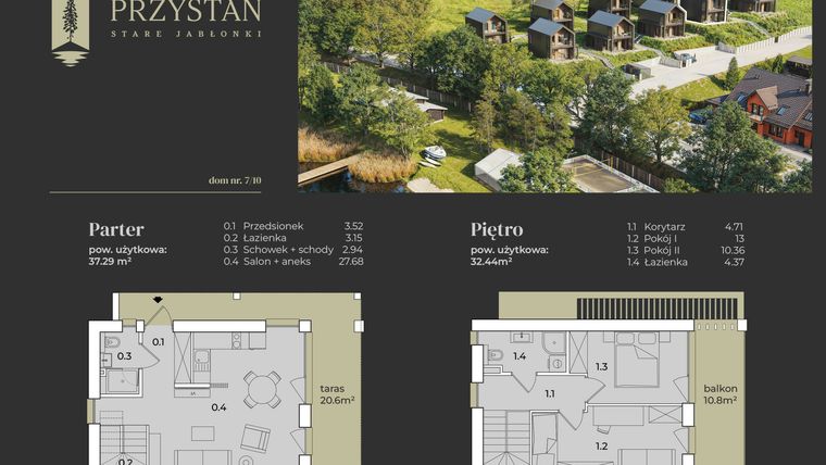 Rzut - Dom na sprzedaż 3 pokoje o powierzchni 69,73 m² - numer 7 w Przystań Stare Jabłonki