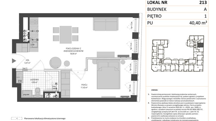 Rzut - Mieszkanie na sprzedaż 1 pokój o powierzchni 40,4 m² - numer A.213 w Esencja - Apartamenty inwestycyjne