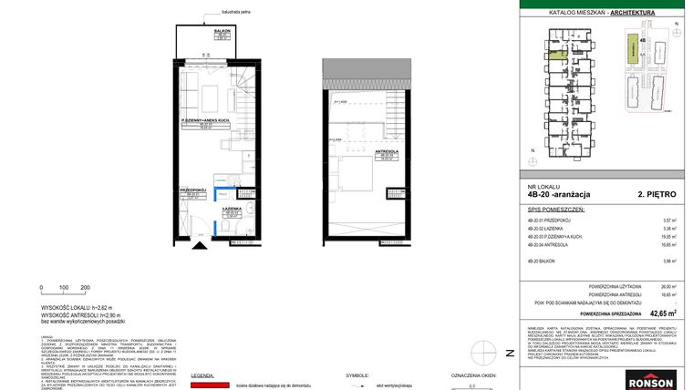 Rzut - Mieszkanie na sprzedaż 2 pokoje o powierzchni 26,06 m² - numer 4B_20 w Nowa Północ etap 2