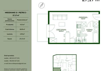 Rzut - Mieszkanie na sprzedaż 1 pokój o powierzchni 27,17 m² - numer 15 w Bukowa etap II
