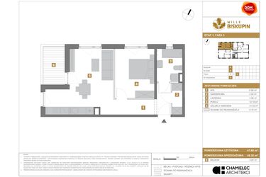 Rzut - Mieszkanie na sprzedaż 2 pokoje o powierzchni 48,3 m² - numer R9 w Wille Biskupin III