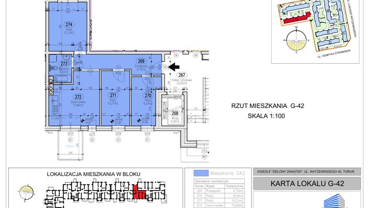 Rzut - Mieszkanie na sprzedaż 4 pokoje o powierzchni 59,96 m² - numer G-42 w Zielony Zakątek - bud. G