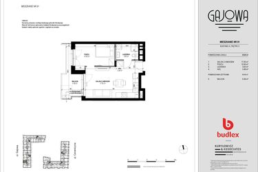 Rzut - Mieszkanie na sprzedaż 2 pokoje o powierzchni 35,27 m² - numer 91 w Gajowa bud. A