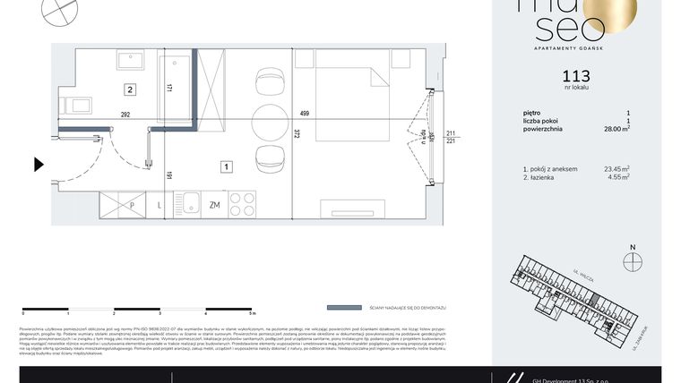 Rzut - Mieszkanie na sprzedaż 1 pokój o powierzchni 28 m² - numer 113 w Museo