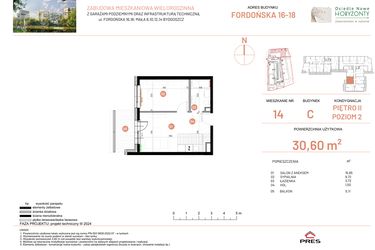 Rzut - Mieszkanie na sprzedaż 2 pokoje o powierzchni 30,6 m² - numer 18.14 w Osiedle Nowe Horyzonty etap II