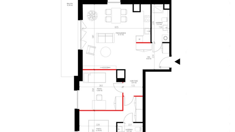 Rzut - Mieszkanie na sprzedaż 3 pokoje o powierzchni 77,63 m² - numer F.3.7 w INSPIRE ETAP V – bud. F, G