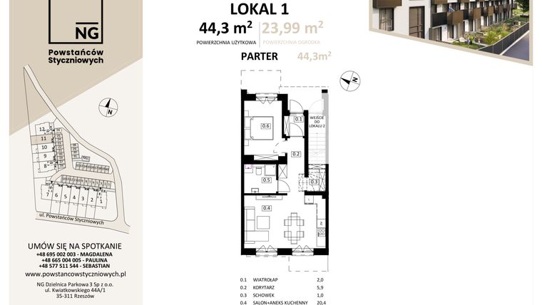 Rzut - Mieszkanie na sprzedaż 1 pokój o powierzchni 44,2 m² - numer 11 w Powstańców Styczniowych