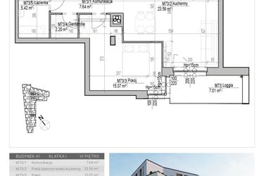 Rzut - Mieszkanie na sprzedaż 2 pokoje o powierzchni 53,92 m² - numer 73 w Aleja
