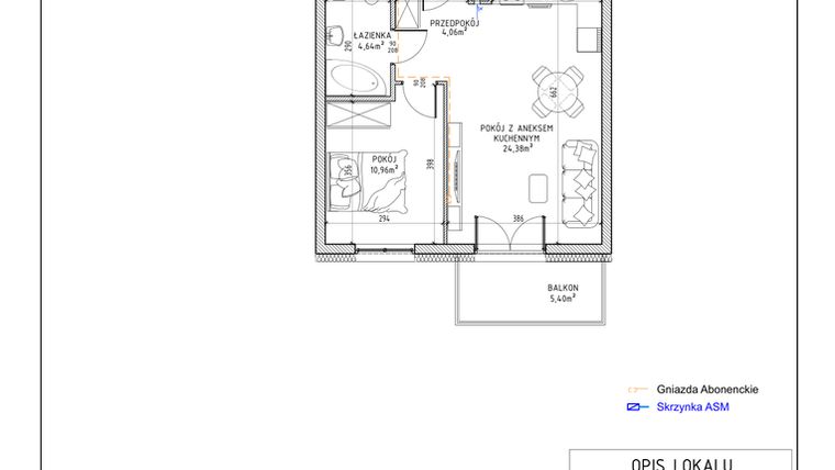 Rzut - Mieszkanie na sprzedaż 2 pokoje o powierzchni 44,04 m² - numer 19 w Harmonia bud. M3