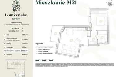 Rzut - Mieszkanie na sprzedaż 2 pokoje o powierzchni 43,53 m² - numer 21 w Łomżyńska Skwer