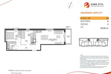 Rzut - Mieszkanie na sprzedaż 3 pokoje o powierzchni 55,99 m² - numer 1_1_A_2_42 w Wzgórze Hoplity