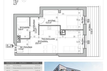 Rzut - Mieszkanie na sprzedaż 2 pokoje o powierzchni 53,49 m² - numer 1 w Aleja