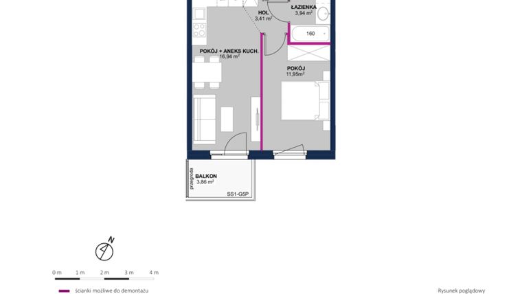 Rzut - Mieszkanie na sprzedaż 2 pokoje o powierzchni 36,24 m² - numer 195 w Moja Północna Etap III