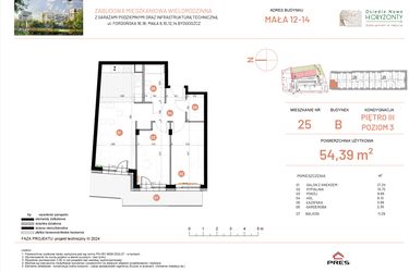 Rzut - Mieszkanie na sprzedaż 3 pokoje o powierzchni 54,39 m² - numer 12.25 w Osiedle Nowe Horyzonty etap III