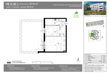 Rzut - Mieszkanie na sprzedaż 2 pokoje o powierzchni 47,73 m² - numer 1G.3.3 w Zielone Zamienie IX