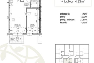 Rzut - Mieszkanie na sprzedaż 2 pokoje o powierzchni 42,52 m² - numer A3.01.08 w Zakątek Flora