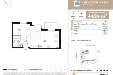 Rzut - Mieszkanie na sprzedaż 2 pokoje o powierzchni 44,24 m² - numer 28 w Moja Oszmiańska