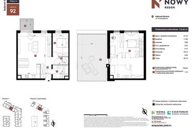 Rzut - Mieszkanie na sprzedaż 4 pokoje o powierzchni 110,83 m² - numer A92 w Nowy Reden