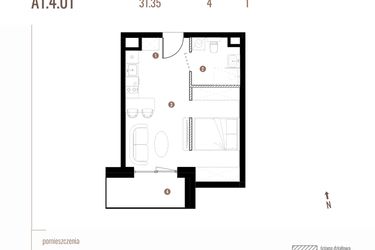 Rzut - Mieszkanie na sprzedaż 1 pokój o powierzchni 31,35 m² - numer A1.4.01 w Belg Apartamenty etap II