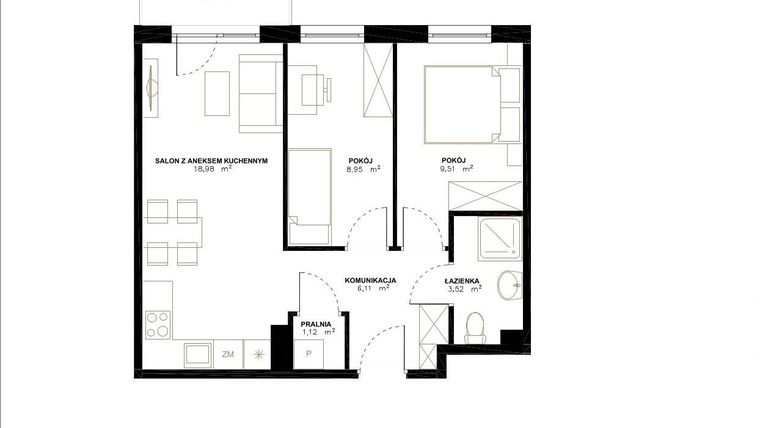 Rzut - Mieszkanie na sprzedaż 3 pokoje o powierzchni 48,19 m² - numer A2.2/54 w Altro A2/2