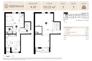 Rzut - Mieszkanie na sprzedaż 3 pokoje o powierzchni 123,23 m² - numer A.19 w Dębowa 45