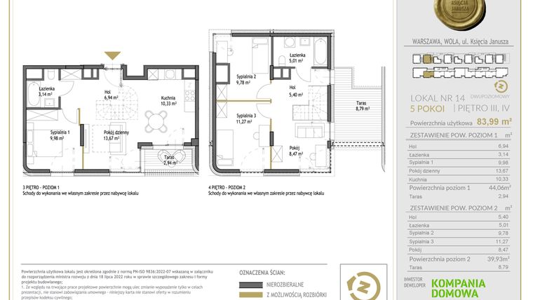 Rzut - Mieszkanie na sprzedaż 5 pokoi o powierzchni 83,99 m² - numer WKJ-LM-14 w Wola Księcia Janusza