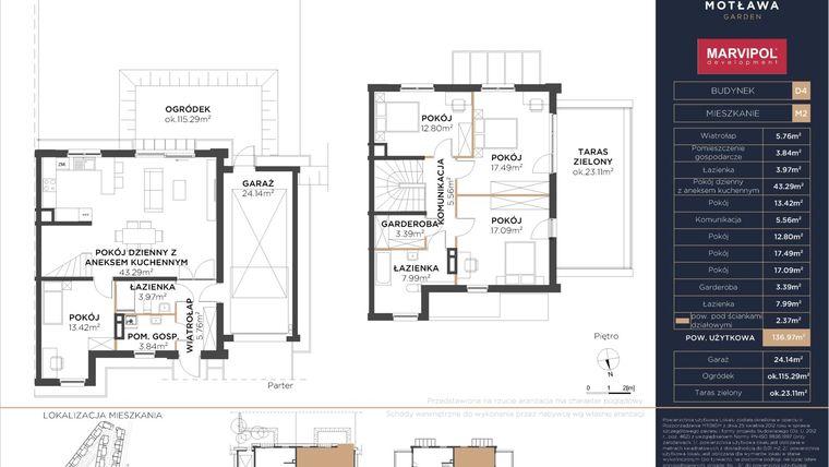 Rzut - Mieszkanie na sprzedaż 5 pokoi o powierzchni 138,18 m² - numer D4.M2 w Motława Garden