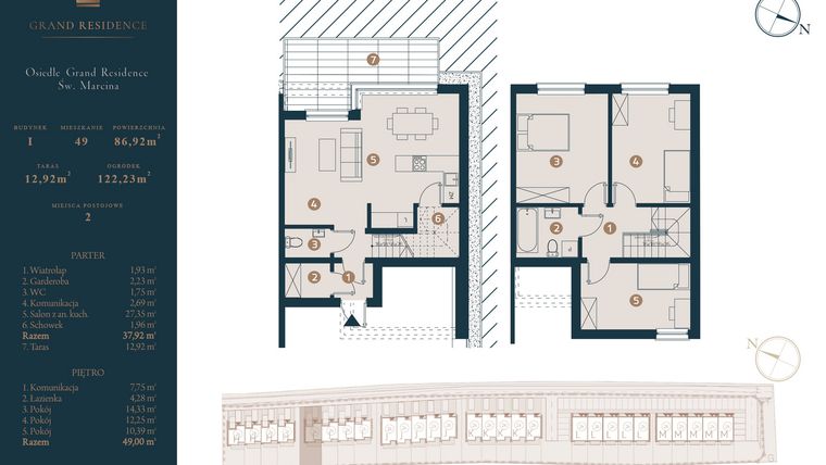 Rzut - Dom na sprzedaż 4 pokoje o powierzchni 86,92 m² - numer I49 w Osiedle Św. Marcina