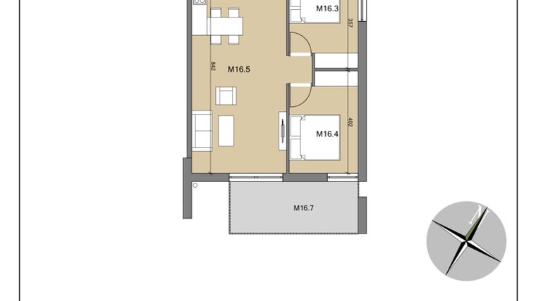 Rzut - Mieszkanie na sprzedaż 4 pokoje o powierzchni 70,87 m² - numer M16 w Jabłonna 1