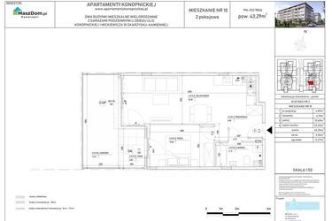 Rzut - Mieszkanie na sprzedaż 2 pokoje o powierzchni 43,29 m² - numer M-10 w Apartamenty Konopnickiej
