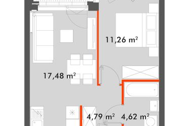 Rzut - Mieszkanie na sprzedaż 2 pokoje o powierzchni 38,15 m² - numer F1.C.04.03 w Splot Wola