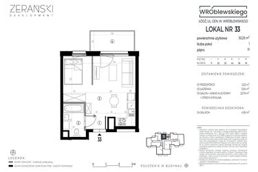 Rzut - Mieszkanie na sprzedaż 1 pokój o powierzchni 30,25 m² - numer A33 w Wróblewskiego