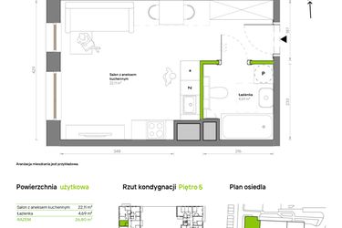 Rzut - Mieszkanie na sprzedaż 1 pokój o powierzchni 26,8 m² - numer A.5.5 w Żywiecka Vita